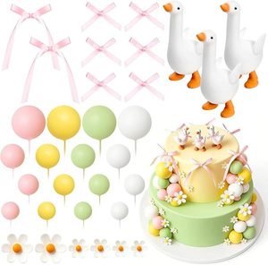 Set Decorazione Torta Oca 41 Pezzi, Fiocco Rosa, Nastro in Raso, Palloncino a Margherita, Forniture per Feste di Compleanno e Baby Shower a Tema Fattoria in Tonalità Pastello - Product Image 5