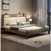 Ensemble de meubles de chambre à coucher de luxe King Size en cuir design Lit de rangement multifonction moderne en bois massif Light Up-Holstered Queen