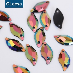 Prix de gros Strass à coudre en résine AB Colors noirs à dos plat, forme feuille 9*20mm, pour chaussures de marque Glue Strong - Product Image 3