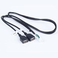 Câble tressé en PVC 6 broches vers double USB femelle pour autoradio Android, ports de charge USB, entrée audio, autoradio stéréo