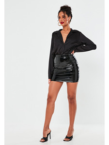 Shiny Artificial Leather Mini <strong>Skirt</strong> Women's Sexy High-Waisted <strong>PVC</strong> Short Office Lady PU Fitted Pencil <strong>Skirt</strong> Slimming Mini <strong>Skirt</strong> - Product Image 3