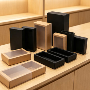 Boîte en papier kraft avec tiroir coulissant et fenêtre en PVC givré, boîtes cadeaux coulissantes pour bijoux, cosmétiques, emballage d'accessoires de petite taille - Product Image 6