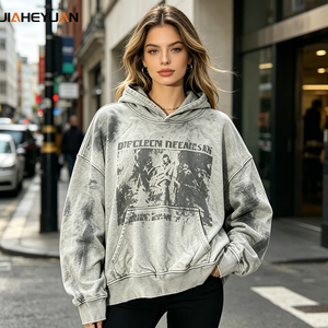 Felpa con Cappuccio Crop da Donna 460GSM Effetto Acid Wash, Stampa Grafica Vintage Distressed, Felpa Pesante Stile Y2K Grunge Streetwear Personalizzabile OEM - Product Image 2
