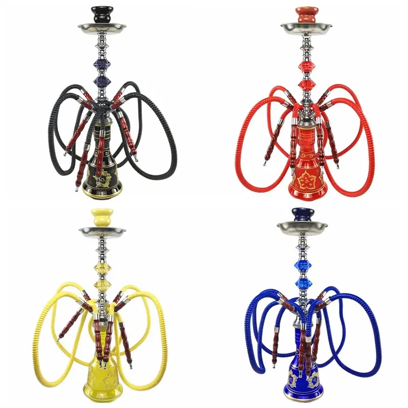 Smoke Shop narghilè di alta qualità di piccole dimensioni a quattro tubi egitto Classic Chicha Smoke Glass Metal Portable Shisha narghilè per fumare