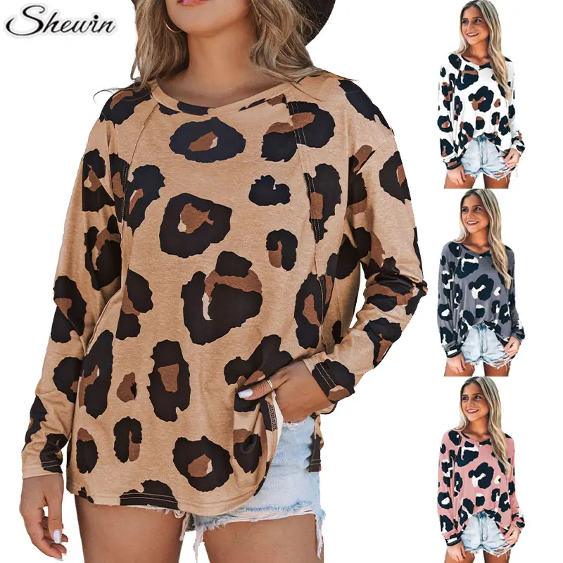 High Quality Leopard Loose Long Sleeve Winter Women Clothing Blouse Women Tops