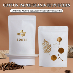 Sachet Doypack personnalisé en papier coton, résistant à l'humidité, avec logo imprimé doré, refermable, pour grains de café, avec valve - Product Image 1