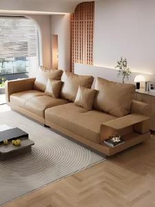Minimalist L Shape Fabric Sectional <b>Sofa</b> With Wooden <b>Legs</b> Loose Back Square Arms Three Seat Living Room Upholstered Design - Product Image 3