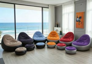 Hot Selling Portable Foldable Modern Outdoor <b>Inflatable</b> <b>Sofa</b> Set Footstool Lazy Flocked Air Cushioned Recliner Backrest Living - Product Image 2
