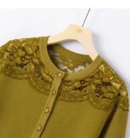 Cardigan à manches longues avec bordure en dentelle et boutons, en maille épaisse et douce, pour tenues d'automne et d'hiver, style décontracté professionnel et hauts pour sorties