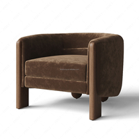 Fauteuil FERLY moderne en velours, fauteuil lounge de luxe à dossier incurvé avec pieds épais pour salon, chambre à coucher, hall d'hôtel