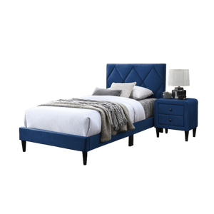Modern Twin Size <b>Bed</b> Adjustable Headboard 1pc Box Spring Frame Eco-Friendly Durable <b>Pine</b> Wood Navy Blue Velvet Upholstered Youth - Product Image 4
