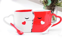 Ensemble de Tasses Céramique « Baiser » pour Couple 2026, Mugs Exquis en Porcelaine avec Cuillères, Cadeau Romantique