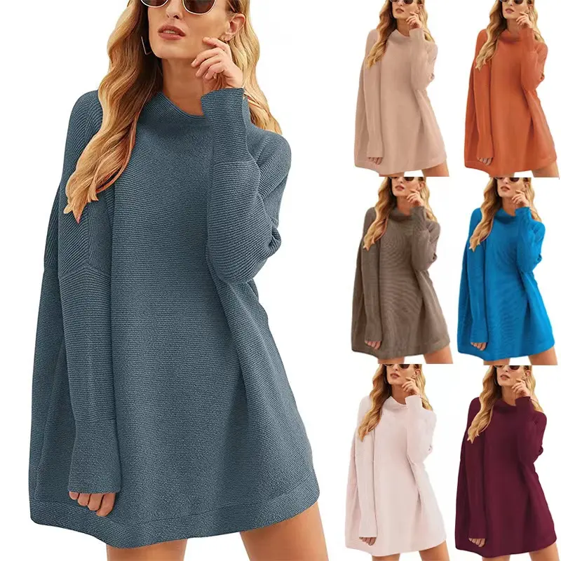 High Quality Hot Sale Fall Women Casual Turtleneck Doll Sleeve V Neck Loose Super Knit Corset Solid Color Pullover Knit Sweater