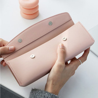 Étui à crayons en cuir vegan avec fermeture à fermoir triangulaire pour filles, usage scolaire et professionnel, taille L