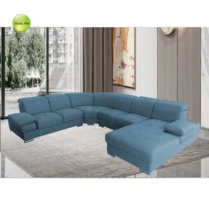 Frankfurt Desain Modern Terbaru Kulit Asli Bentuk U Sofa Set 7 Tempat Duduk untuk Toko Fisik