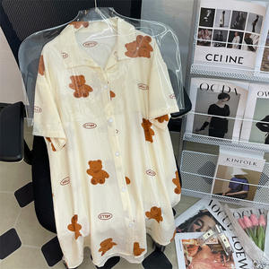 Simple dibujos animados oso Libro Rojo verano camisón nueva manga corta burbuja arrugas Casual tejido <span class=keywords><strong>de</strong></span> punto ropa <span class=keywords><strong>de</strong></span> casa al por mayor - Product Image 6