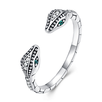 925 Sterling Silver Vintage Double Snakeheads Anneaux Ouverts pour Femmes Multi Couleur Brillant CZ Anneau Réglable Bijoux De Mode BSR317