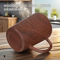 Gobelet isotherme 350 ml en acier inoxydable avec poignée, motif grain de bois, pour bureau, fêtes, expresso, eau, bière, thé, café, lait – Durable