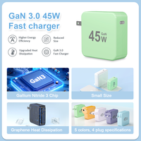 Cargador GaN de 45 W — Adaptador de corriente de pared USB-C de carga rápida en colores Macaron para teléfonos
