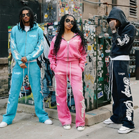 Ensemble Survetement Unisexe Personnalisé Oversize Streetwear Coupe Carrée Vintage Délavé à l'Acide Logo Appliqué Brodé Effet Dégraissé Épaules Tombantes