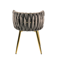 Chaise de salle à manger de luxe en velours gris avec dossier plissé tissé, pieds en métal doré écologiques pour hôtel moderne, restaurant, maison, café