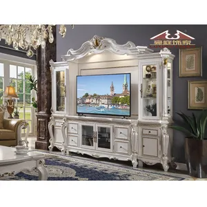 Porta TV a specchio curvo in legno bianco con supporto per TV da 70 pollici per armadio da salotto a Buffet