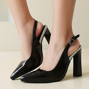 Sandales à talons hauts pour femmes, à bout pointu, en cuir verni, avec bride arrière et boucles, grande taille 47, style mode, chaussures habillées slingback - Product Image 2