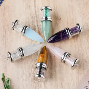 저렴한 천연 블랙 흑요석 석영 총알 모양의 칩 돌 소원 병 크리스탈 펜던트 보석 진자 도매 PD053 - Product Image 6