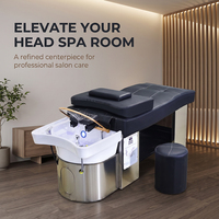 Lit de massage pour salon de beauté avec cadre en acier inoxydable, bassin en céramique et raccordements de plomberie, lit de lavage de cheveux