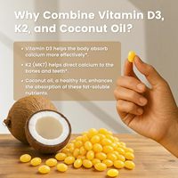 Vitamina D3 10000 Iu Plus K2 (200) 300 Mcg Cápsulas blandas de aceite de coco Virgen | Complejo de vitaminas D & K 2 en 1