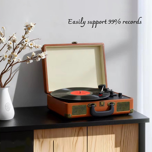 Tourne-disque vinyle en bois avec adaptateur 3,5 mm et sortie RCA pour décoration vintage de salon - Compatible lecteur <span class=keywords><strong>CD</strong></span> - Product Image 2