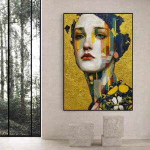 Peintures à l'huile sur toile originales, peintes à la main, style Hype, réalistes, avec des pétales dorés, des motifs floraux, des portraits abstraits, art mural - Product Image 5