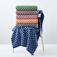 Wholesale 100%Cotton Custom Thick Large Bath Towel Jacquard with Logo Checked Plaid 2 Color Dyed Yarn Woven Beach Towels
