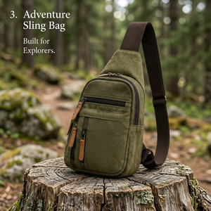 Sac bandoulière d'aventure en toile avec petite poche zippée, sac messager pour homme pour l'extérieur - Product Image 2