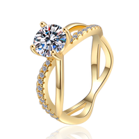 Bijoux fins, bague de fiançailles romantique en argent sterling S925 plaqué or, croix torsadée, 1 carat VVs1 Moissanite pour femmes