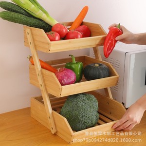 Étagère de rangement en bambou multicouche Yrin pour la cuisine, les légumes, les fruits, le pain, organisateur de bureau, panier en bois à 3 niveaux - Product Image 1
