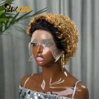Perruque en cheveux humains en gros, style ancien, avec dentelle, couleur 1b/27, cheveux bouclés ondulés, coupe pixie, cheveux bruts, vente directe d'usine