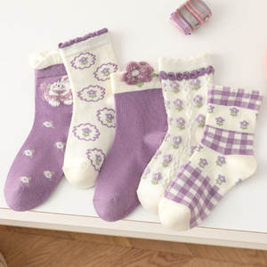 कारखाने की बिक्री कस्टम बच्चों के बैंगनी कपास के मोजे, उच्च टखने की विशेषता के साथ - Product Image 1