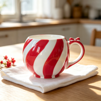 Mug en céramique rouge et blanc à rayures diagonales, tasse à café personnalisable pour la restauration, la vaisselle de table et les mariages