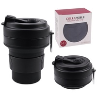 Popular sin BPA 350 ML portátil de silicona plegable de plástico taza de café de viaje taza plegable reutilizable de silicona para acampar con tapa