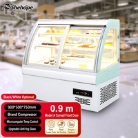 Réfrigérateur commercial de comptoir à quatre portes coulissantes arrière incurvées, affichage numérique LED, température unique, pour la présentation de gâteaux