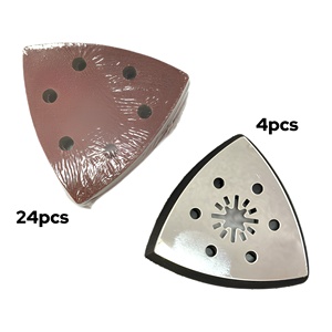 Almohadillas Triangulares de Alta Calidad <span class=keywords><strong>para</strong></span> <span class=keywords><strong>Lijadora</strong></span>, 4 Piezas de 93 mm + 24 Lijas de 6 Agujeros <span class=keywords><strong>para</strong></span> <span class=keywords><strong>Lijadora</strong></span> de Madera, Herramientas Oscilantes Multiusos - Product Image 1