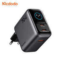 Caricatore GaN Mcdodo 419/420/559 70W con Display TFT, Emoji e Indicatore di Potenza/Temperatura in Tempo Reale, 2 USB-C + USB-A per Ricarica Rapida di Laptop/iPhone/Samsung