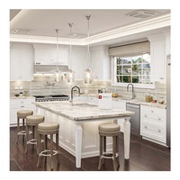 Nouveaux meubles d'îlot de cuisine en bois massif laqué blanc, design moderne et personnalisé, avec comptoir stratifié et robinet, pour les constructeurs
