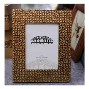 Vintage Tabletop Wooden Fancy Mosaic Molded Gold-plated Photo Frames | Wood Picture Frame With Gold-Embossed Pattern Gold Trim