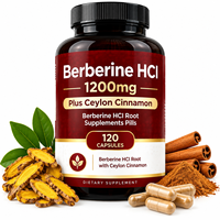 Berberine HCl 1200mg 120 Capsules Plus Cannelle de Ceylan Compléments de Racine de Berberine HCI en Comprimés