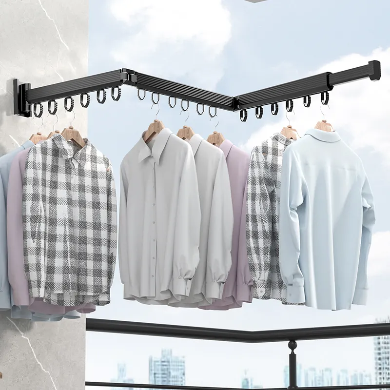 Gấp quần áo nối dài móc treo tường có thể thu vào vải khô giá trong nhà Nhôm Nhà giặt clothesline