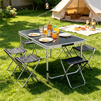 Ensemble de table de camping pliable avec 3 tabourets en tissu assortis 120*60cm, bureau en aluminium à 3 hauteurs réglables