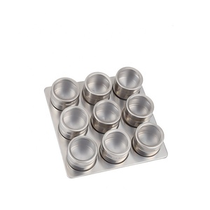 9 Pcs Magnetic Spice Tins Stainless Steel Spice Jars seasoning cans Condiment box with Wall Plate Racks