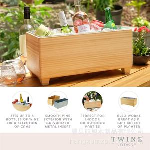 Wooden Outdoor <b>Ice</b> Bucket Rectangle Insulated <b>Cooler</b> For Beverages Party Use - Product Image 3